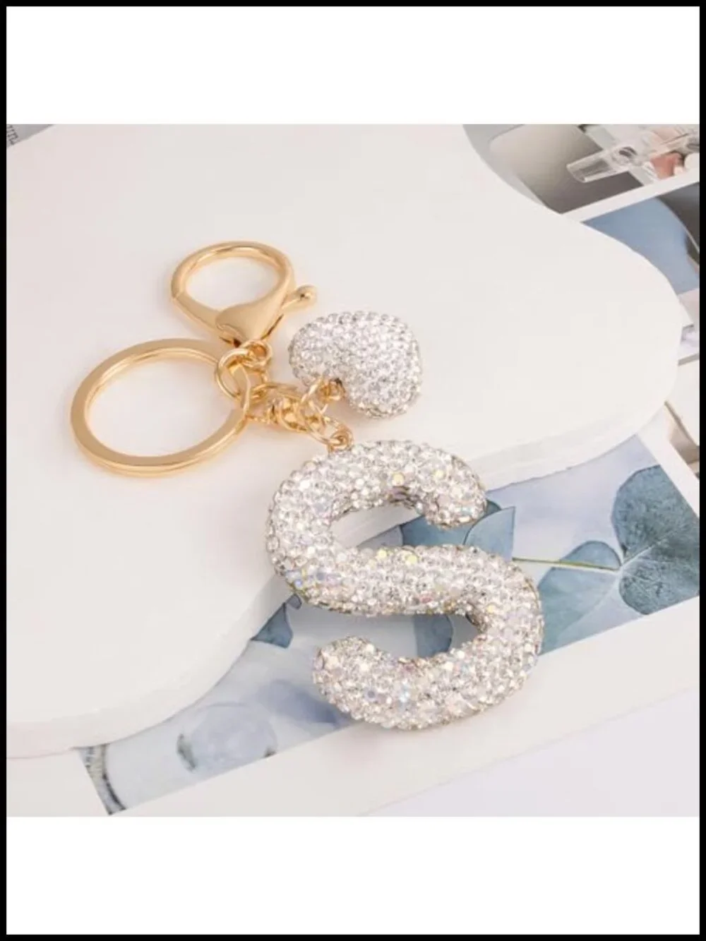 Bling Initial Keychain with Heart Rhinestone for Backpack Handbag